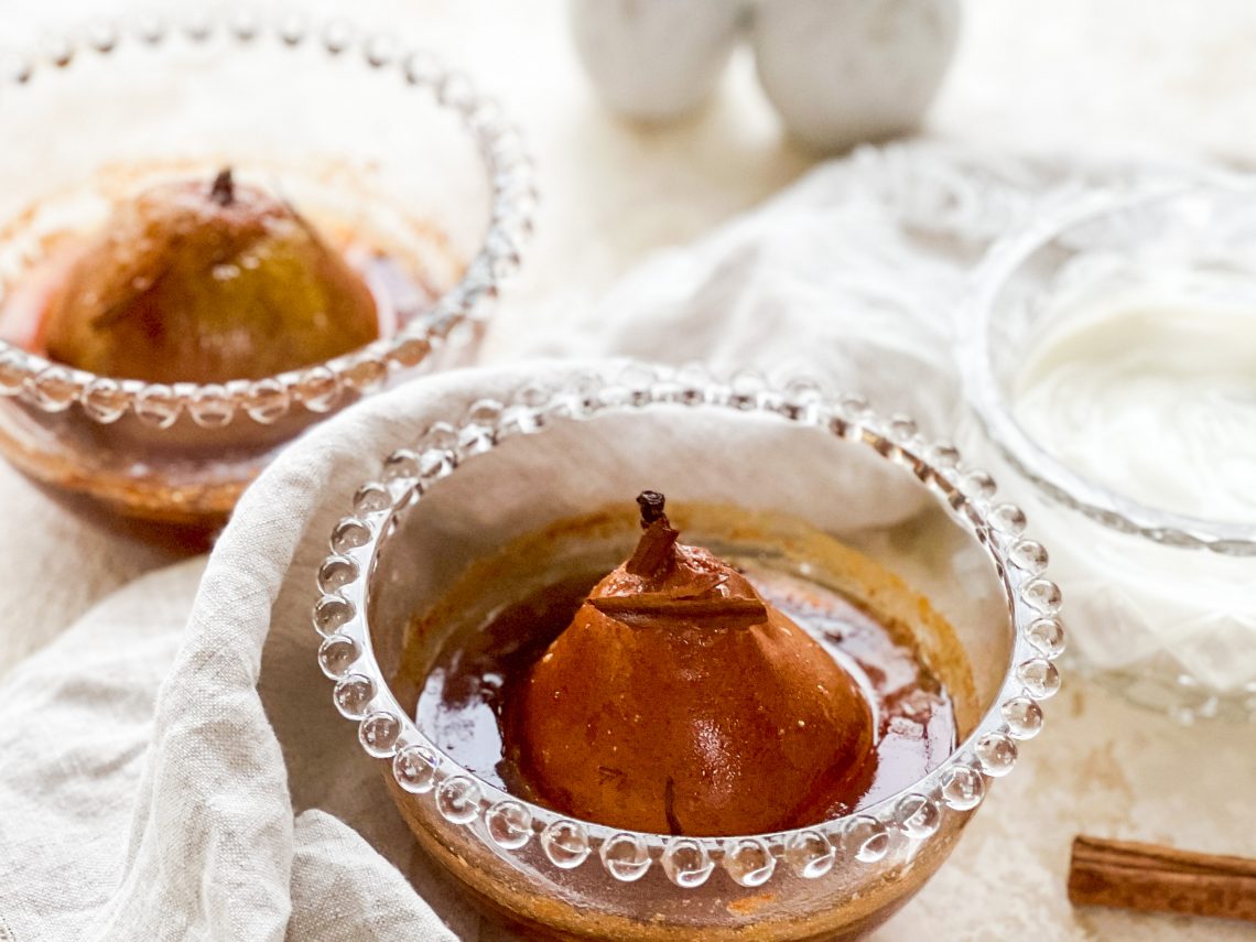 Photograph of Baked Pears with Marsala Wine and Cinnamon