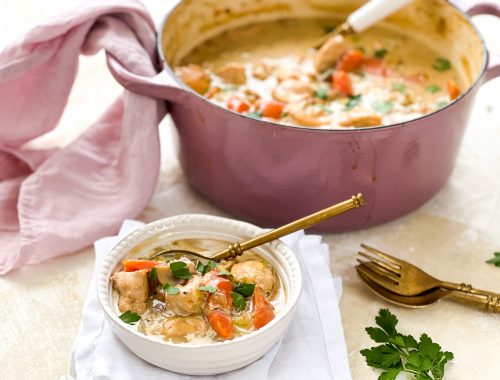 Photograph of Chicken Casserole with Leeks and Mushrooms