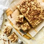 Photograph of Coffee Cake Slice with Coffee Buttercream and Chocolate Curls