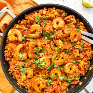 Photograph of Chicken Jambalaya with Chorizo and Prawns