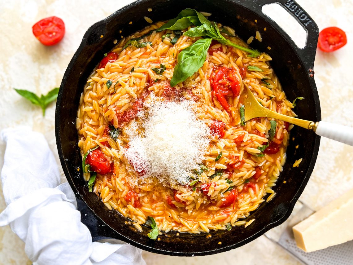 Photograph of One-Pot Baked Orzo with Roast Tomatoes and Garlic