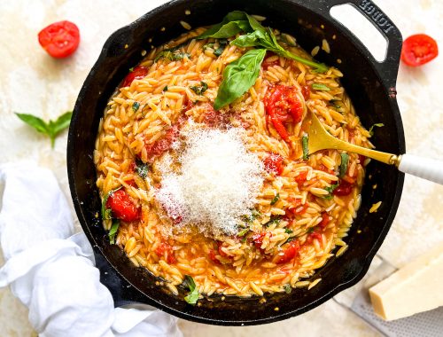 Photograph of One-Pot Baked Orzo with Roast Tomatoes and Garlic