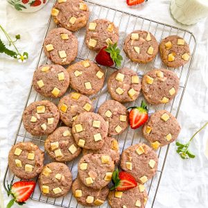 Photograph of Strawberries and Cream White Chocolate Chip Cookies