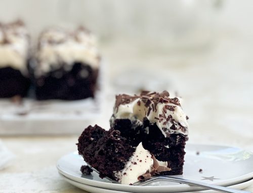 Photograph of Chocolate and Courgette Slice with Cream Cheese Frosting