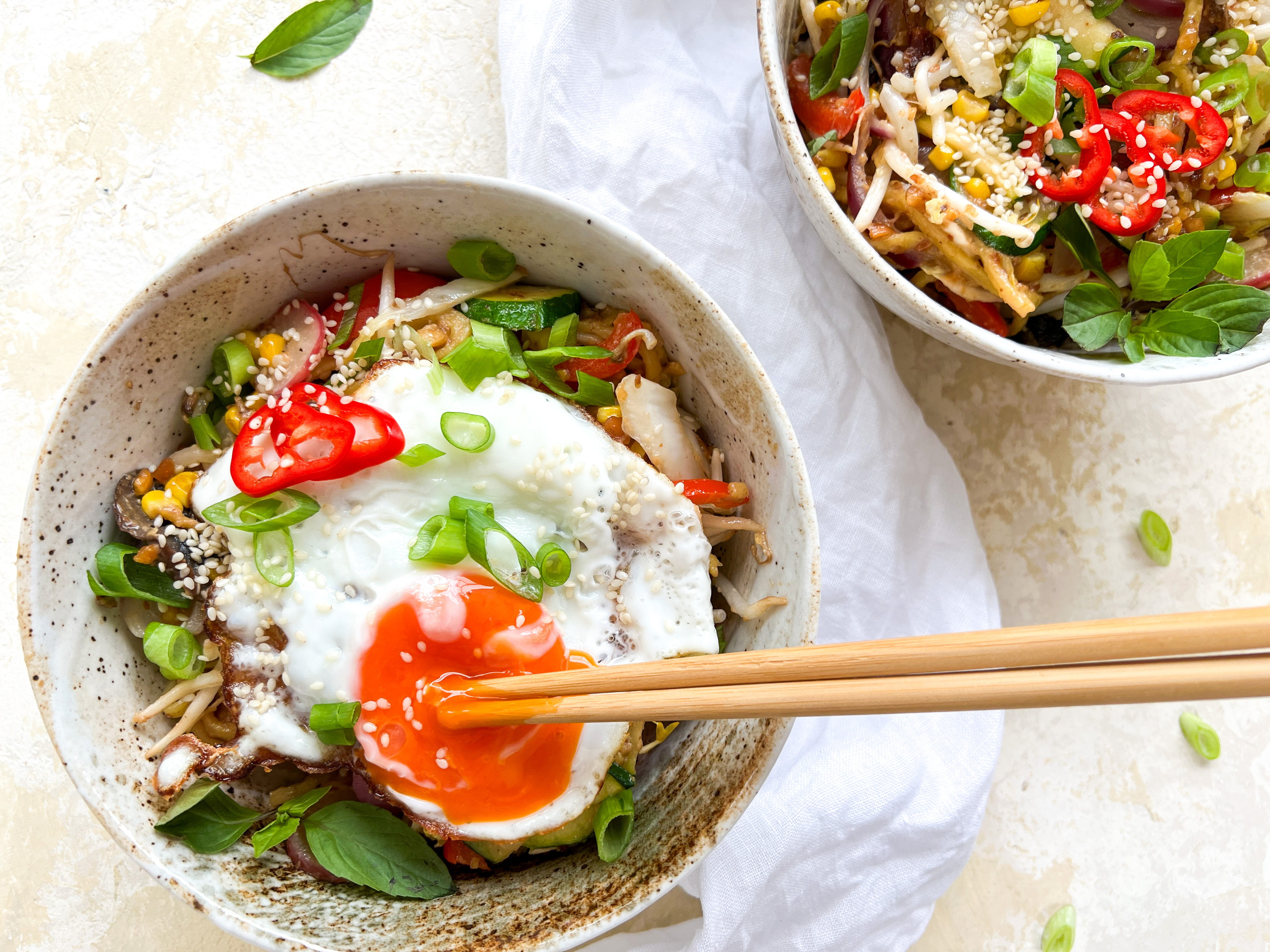 Photograph of Asian Style Noodles and Vegetables with Peanut Dressing