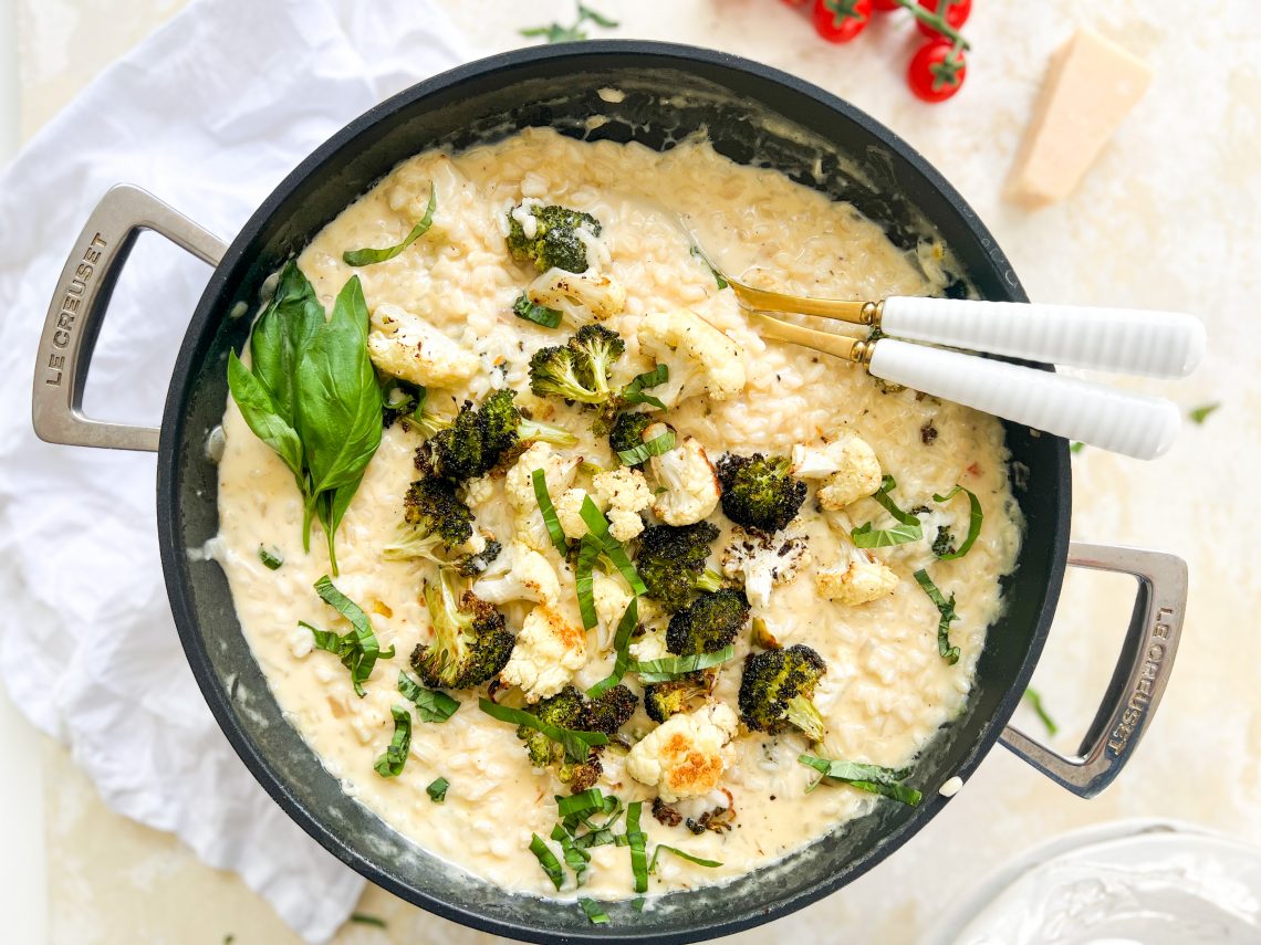 Photograph of Roasted Cauliflower and Broccoli Three Cheese Risotto