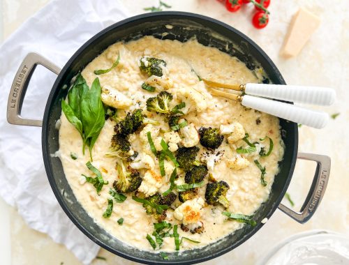 Photograph of Roasted Cauliflower and Broccoli Three Cheese Risotto