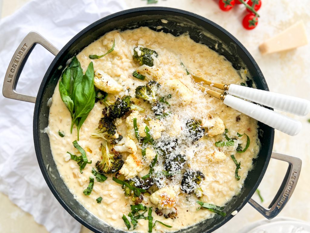 Photograph of Roasted Cauliflower and Broccoli Three Cheese Risotto