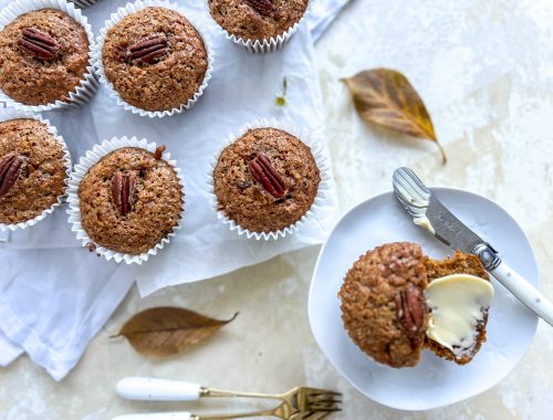 Photograph of Pumpkin Spiced Muffins with Pecan Nuts, Raisins and Coconut