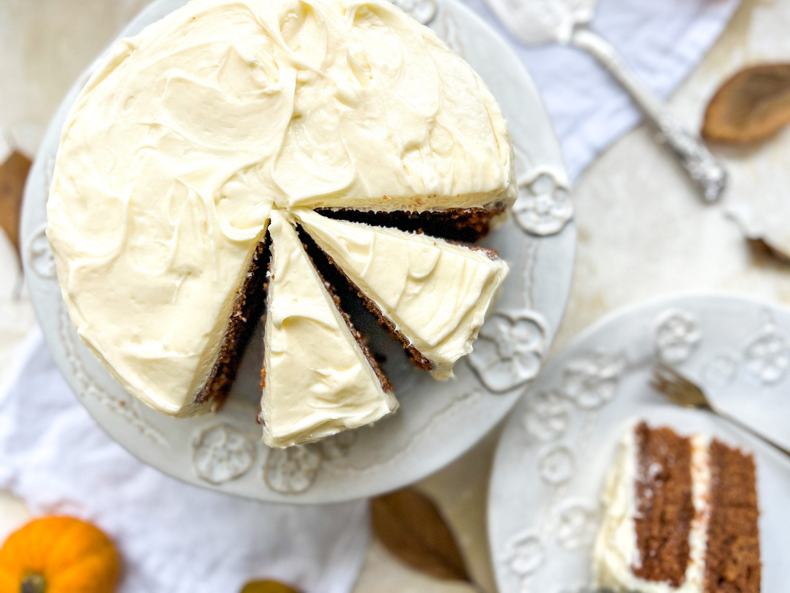 Photograph of Spiced Pumpkin Cake with Cream Cheese Frosting