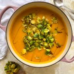 Cream of (Left-Over) Mixed Vegetable and Red Lentil Soup with Shredded Brussels Sprouts Sautéed in Butter