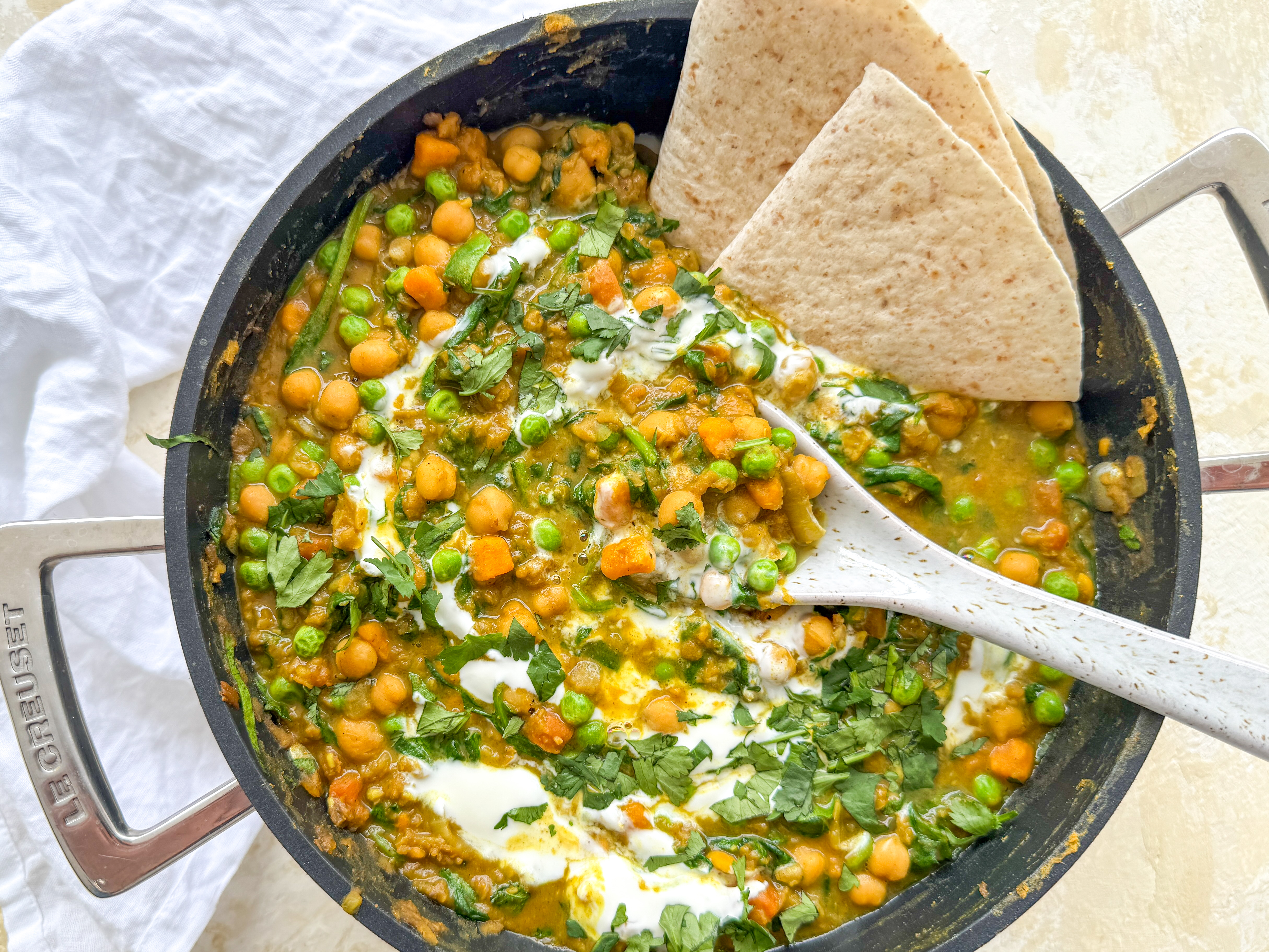Photograph of Afghan Chickpea Curry with Sweet Potato, Spinach and Peas