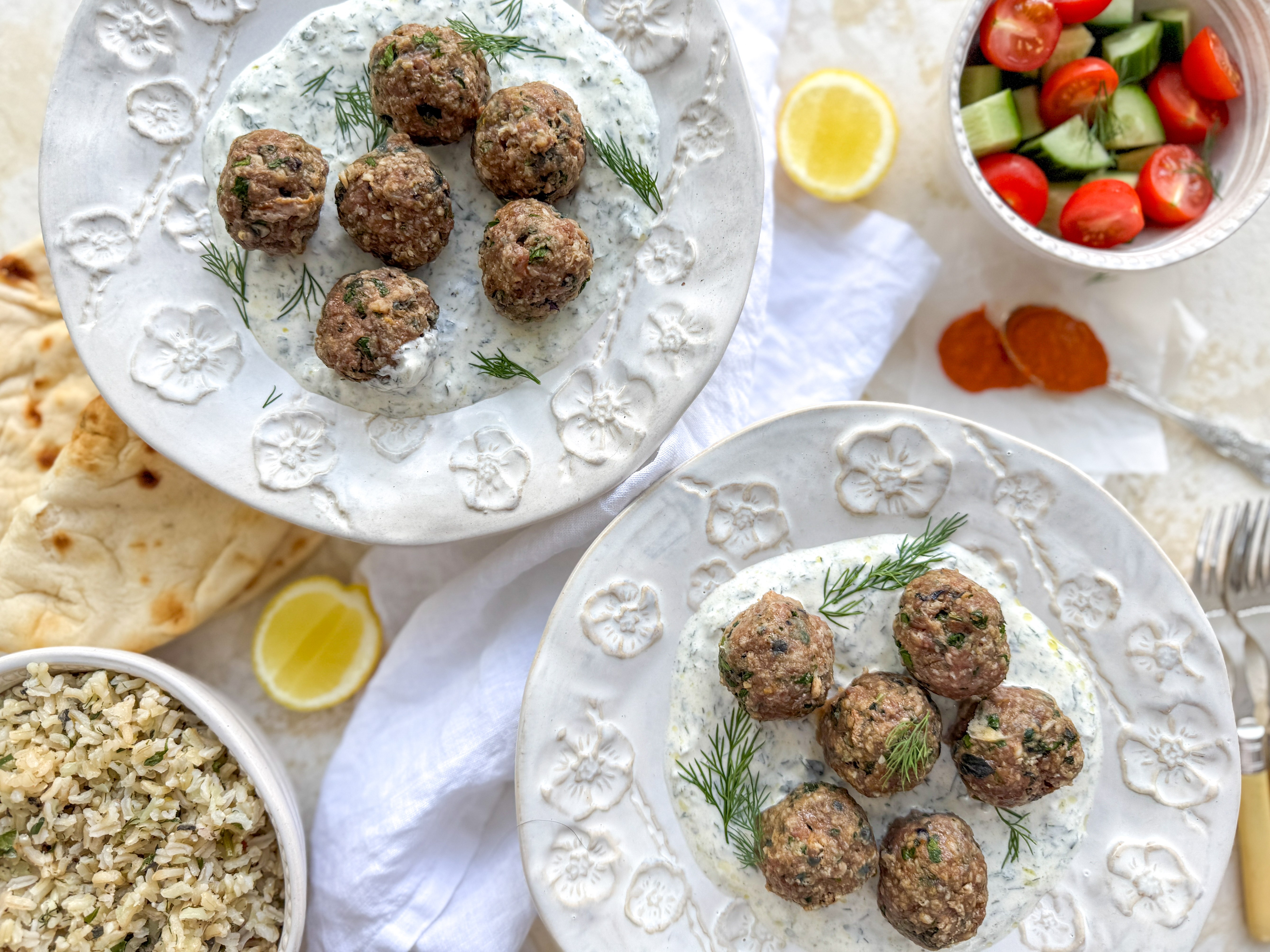 Photograph of Greek Lamb Meatballs with a Fresh Herby Yoghurt