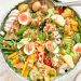Photograph of Warm Chicken and Potato Platter with Sweetcorn, Mango, Avocado and a Spicy Peanut Dressing