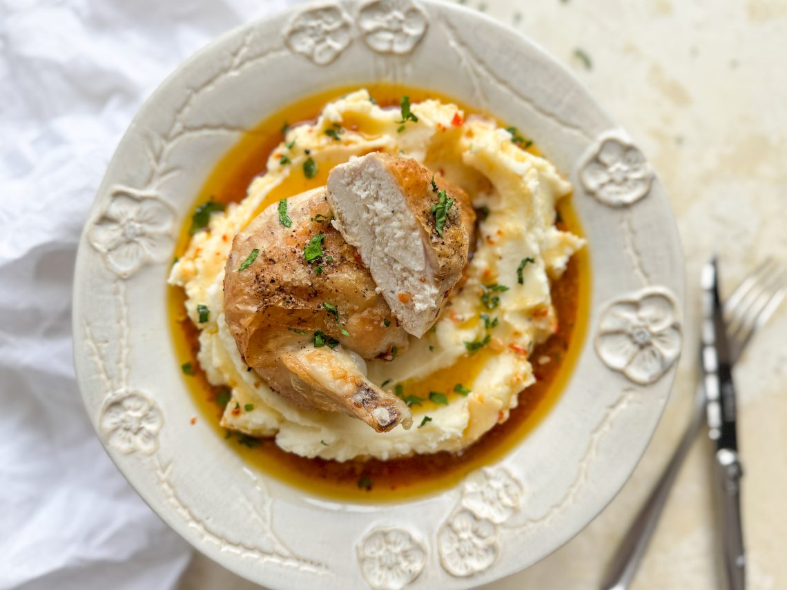 Photograph of Chilli Chicken Supremes with Mashed Potato Skordalia