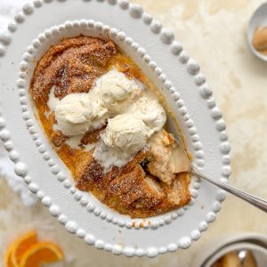 Photograph of Rum and Raisin Bread and Butter Pudding with Orange and Ginger