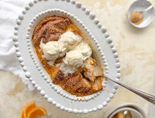 Photograph of Rum and Raisin Bread and Butter Pudding with Orange and Ginger