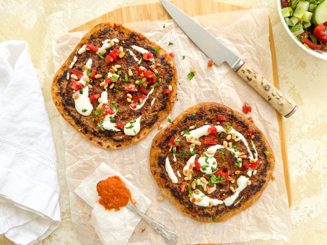 Photograph of Quick and Easy Lahmacun – Flatbread cooked with minced meat and spices.